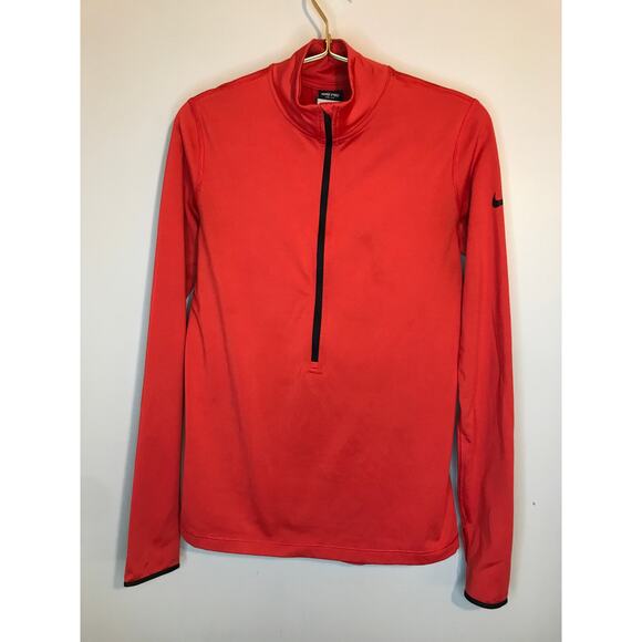 Nike Pro 1/4 Zip Pullover Top L Mock Neck Red Black - Picture 1 of 11